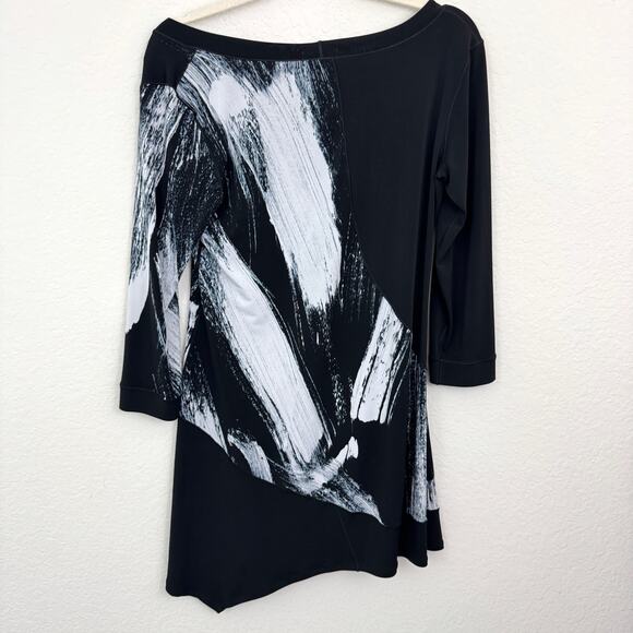 Eva Varro Womens Tunic Top Blouse Size M Artsy Abstract Stretch Office Black - Picture 3 of 4